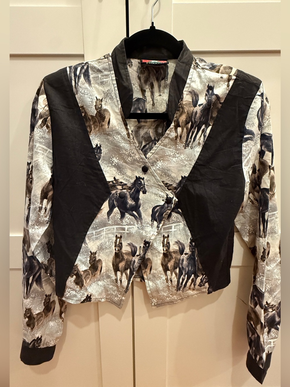 Vintage 90s y2k Western Horse Print Cropped Fitted Jacket Five Star by Roper S